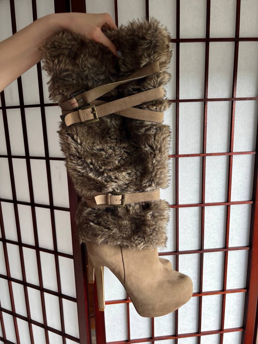 Y2K Faux Fur Tall Platform Boot in Brown - Women